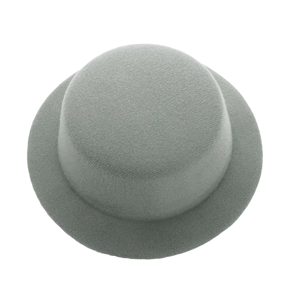 A soft gray felt bowler hat with rounded crown and wide brim for 60cm plush doll fashion accessory