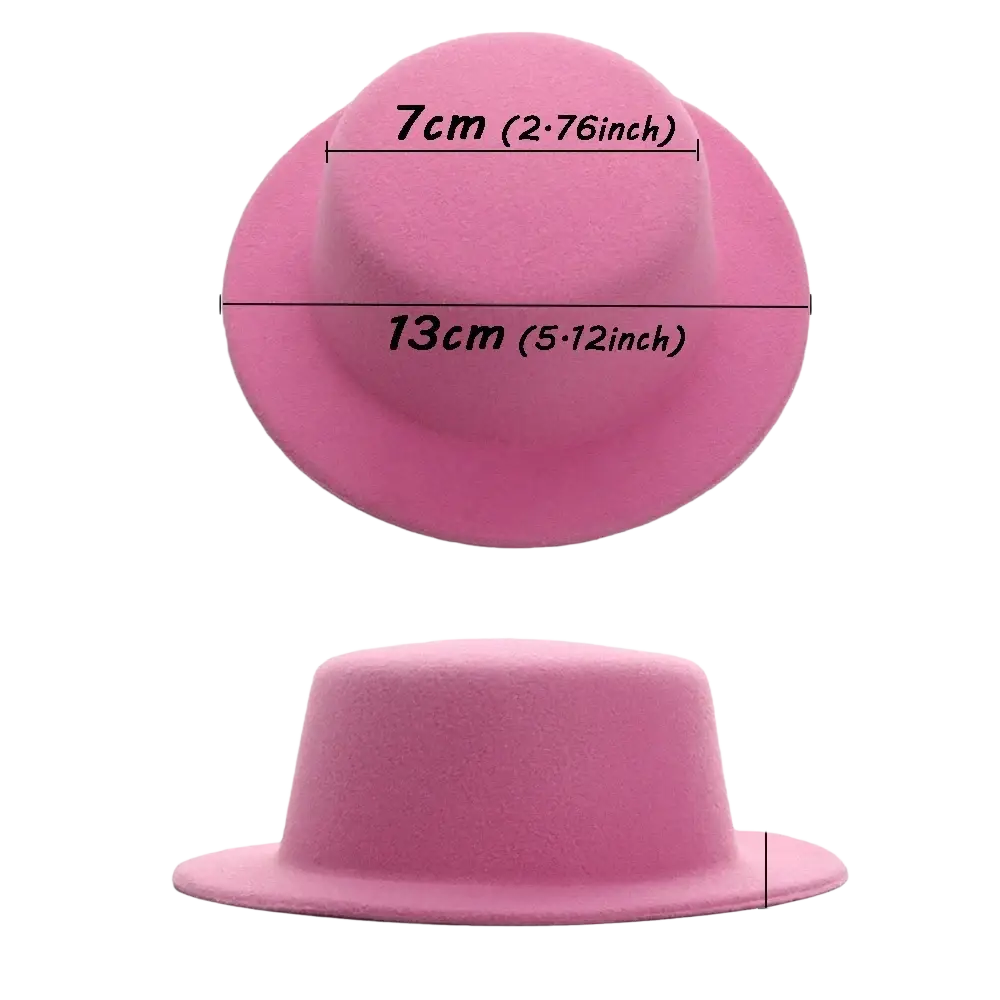 A soft pink felt fedora hat with rounded crown and wide brim for 60cm plush doll fashion accessory