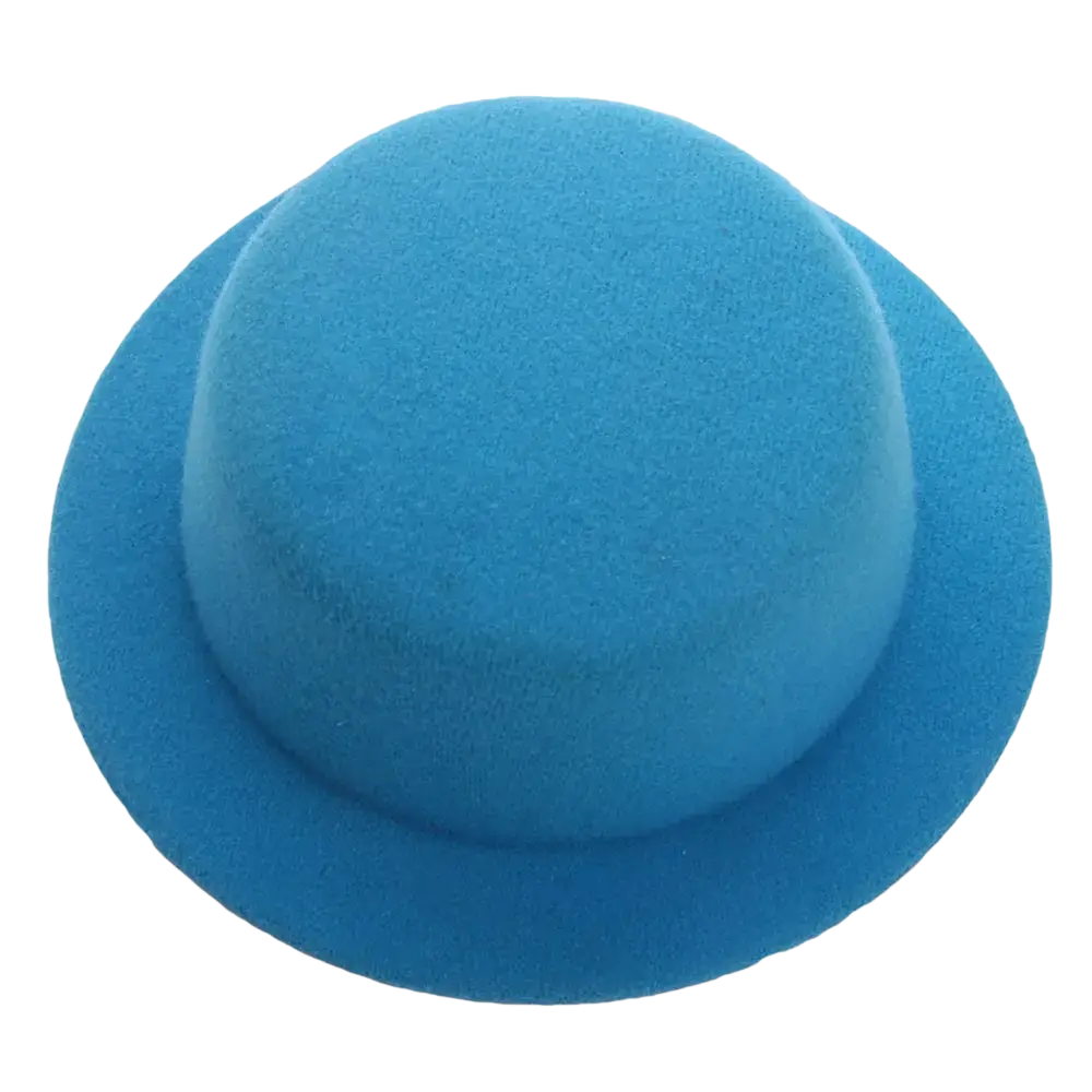 A vibrant blue felt plush doll bowler hat with rounded crown and wide brim for 60cm dolls fashion accessory