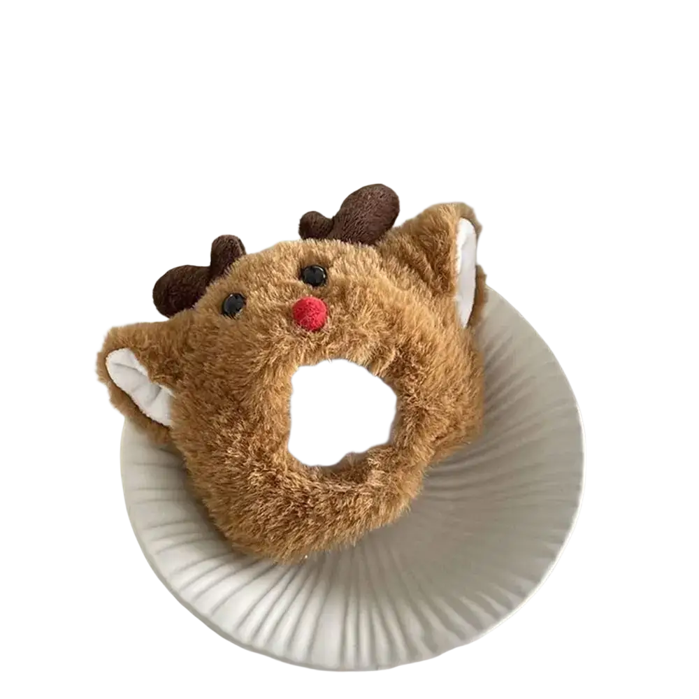 Plush doll headgear brown reindeer hair tie with white inner ears and red nose soft fabric 10cm costume accessory