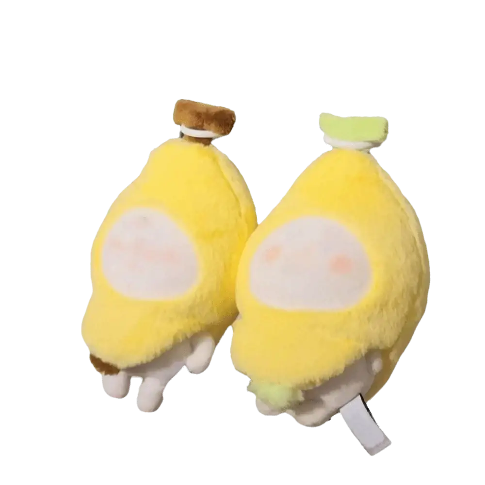 Plush doll headgear animal costume 10cm featuring cute yellow banana-shaped keychains with soft fur and colorful caps