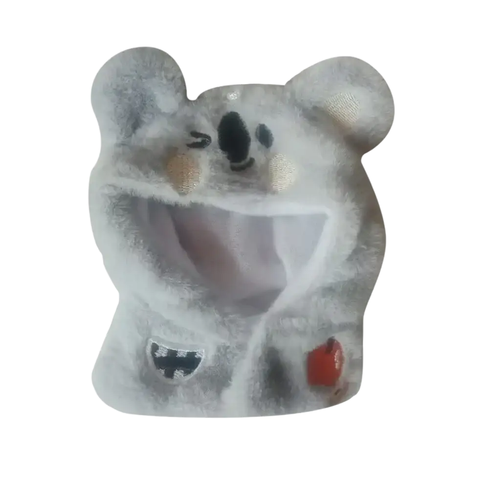 Plush doll headgear animal costume 10cm soft gray plush koala hat with embroidered black eyes nose and smiling face design