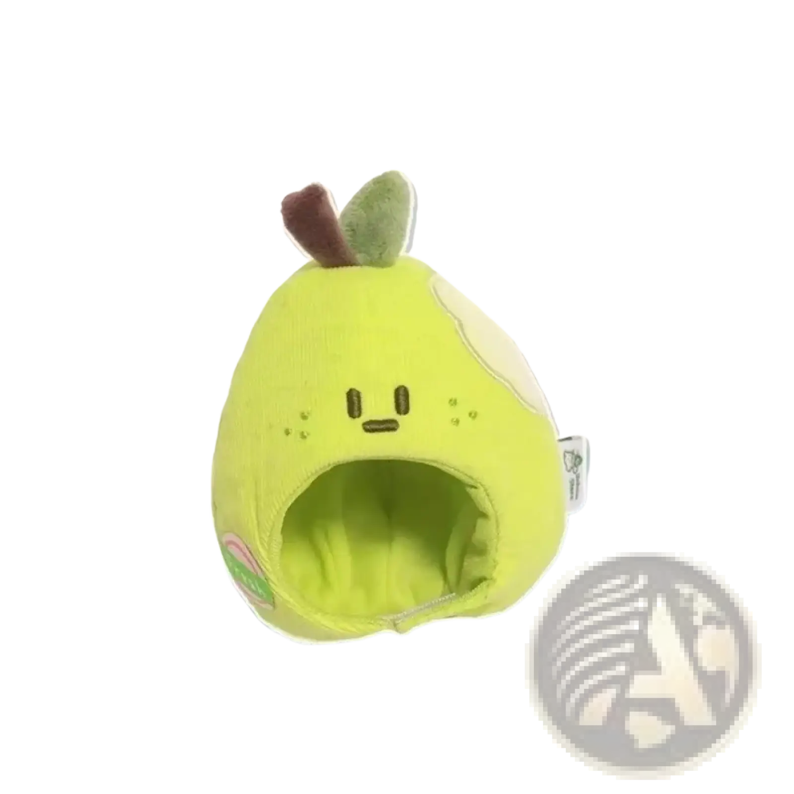 Plush doll headgear lime green plush pear shaped pet bed with embroidered face and brown stem detail is soft and cute