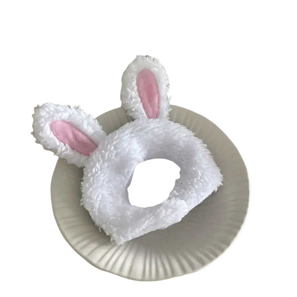 Plush doll headgear white fluffy bunny ear headband with pink inner ears for animal costume 10cm