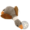 A plush duck dog toy with a gray knitted body and brown wings designed for bite resistant molar chewing