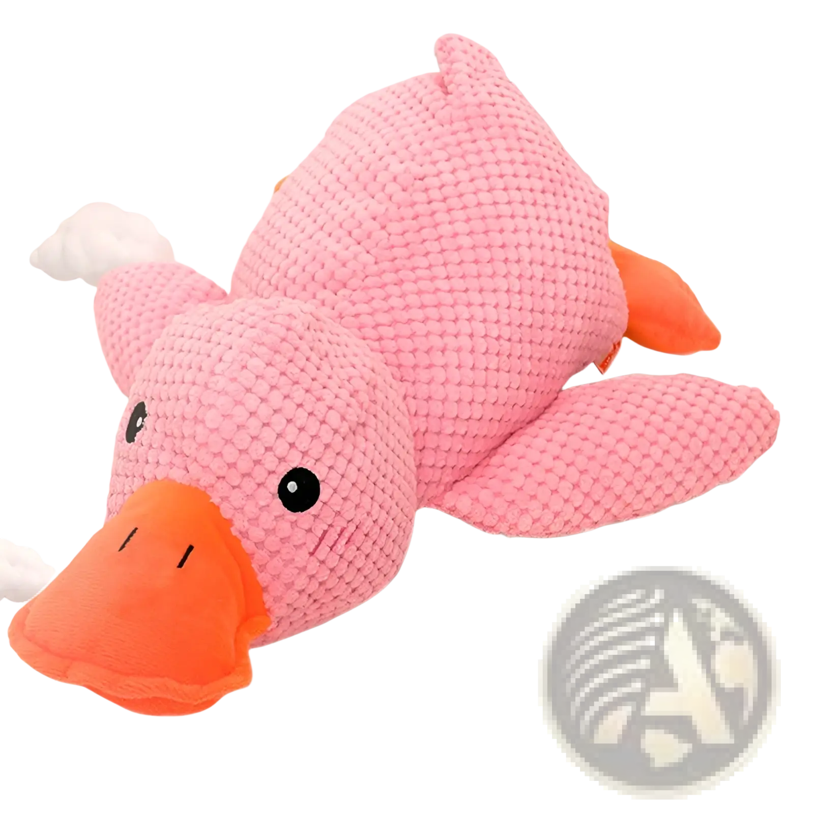 Pink corduroy duck-shaped plush dog toy with orange beak and feet bite resistant molar chew toy
