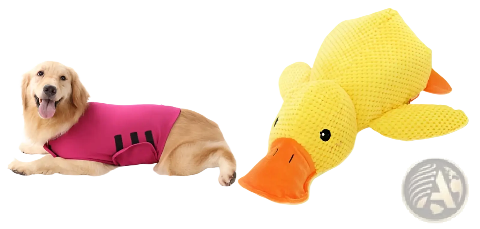 Yellow crocheted plush duck dog toy with orange beak and feet designed as a bite resistant molar chew toy
