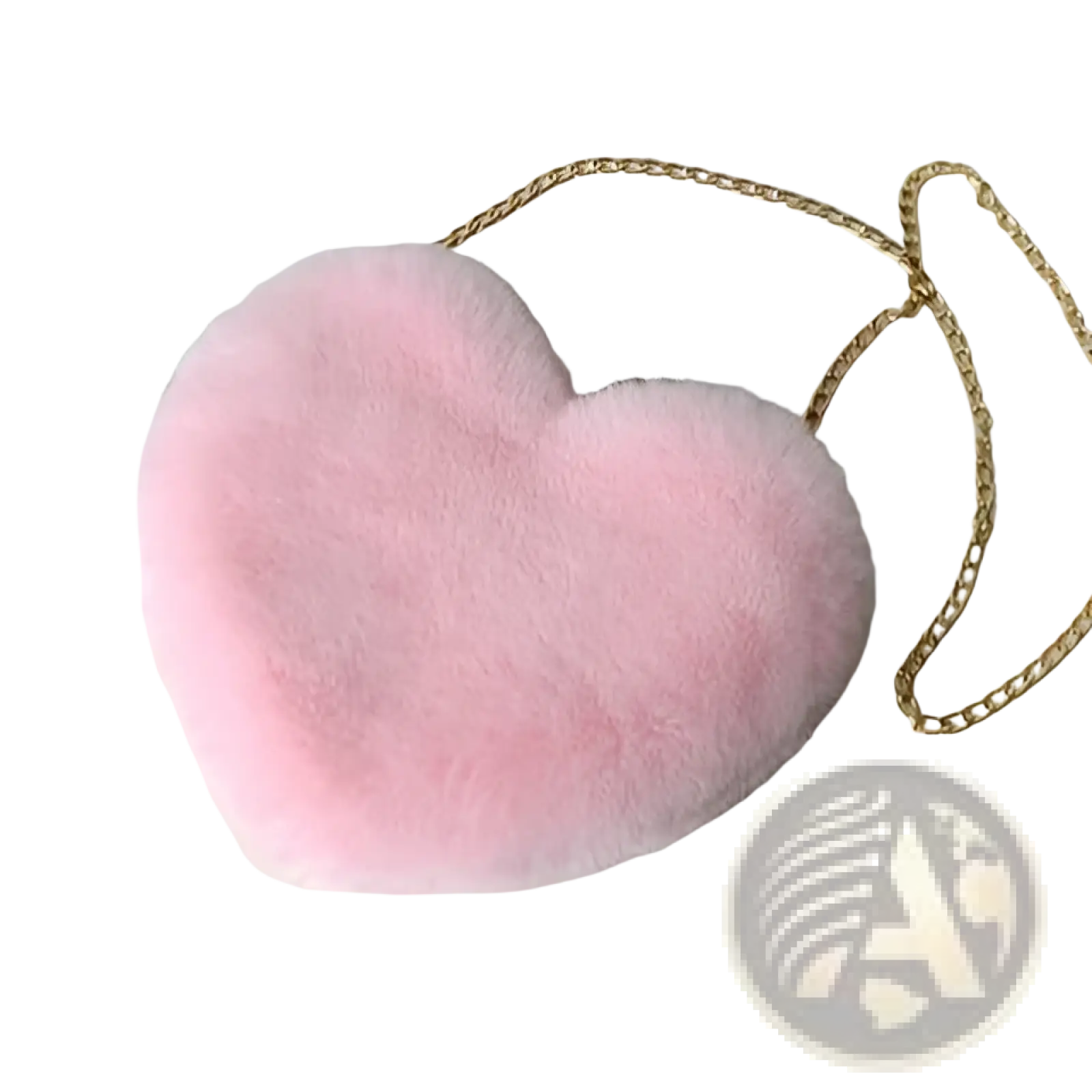 Plush faux fur heart shaped crossbody bag in pink with a gold chain strap for stylish everyday use