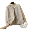 Cream-colored plush fleece vest for women with soft shearling exterior and matching cozy inner lining for winter outerwear