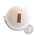 Cream-colored plush foldable bluetooth winter earmuffs with stereo sound featuring soft rounded design and leather tag