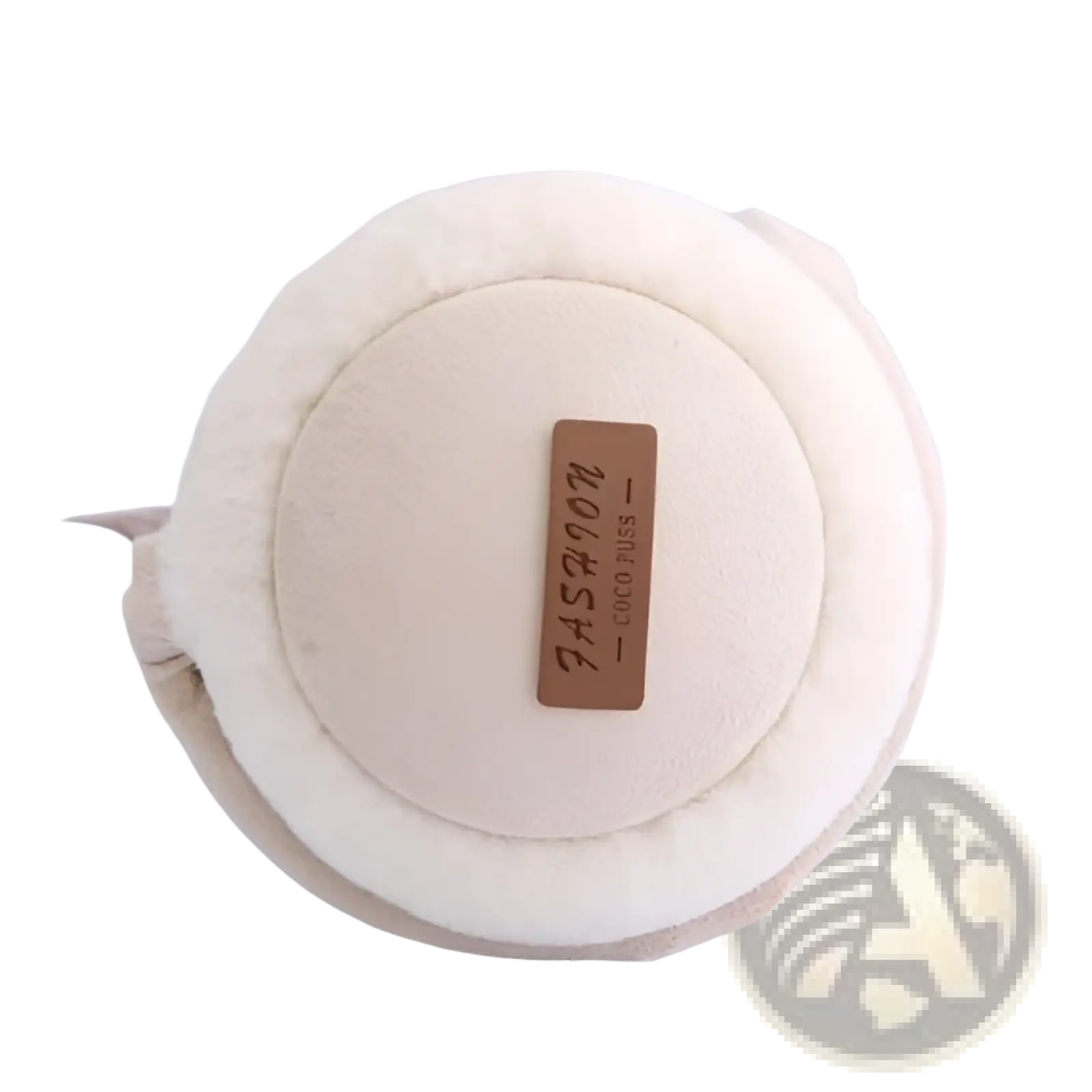 Cream-colored plush foldable bluetooth winter earmuffs with stereo sound featuring soft rounded design and leather tag