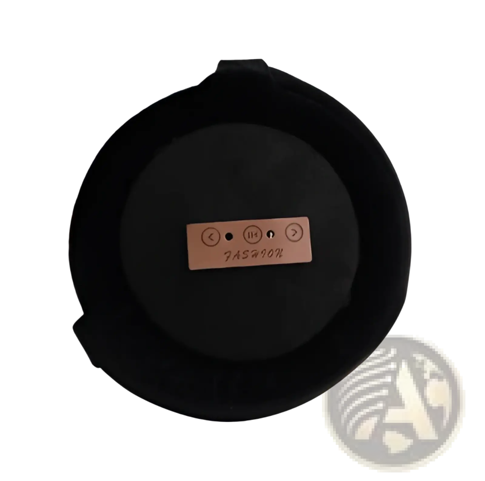 Black velvet plush foldable bluetooth winter earmuffs with stereo sound featuring a tan leather label