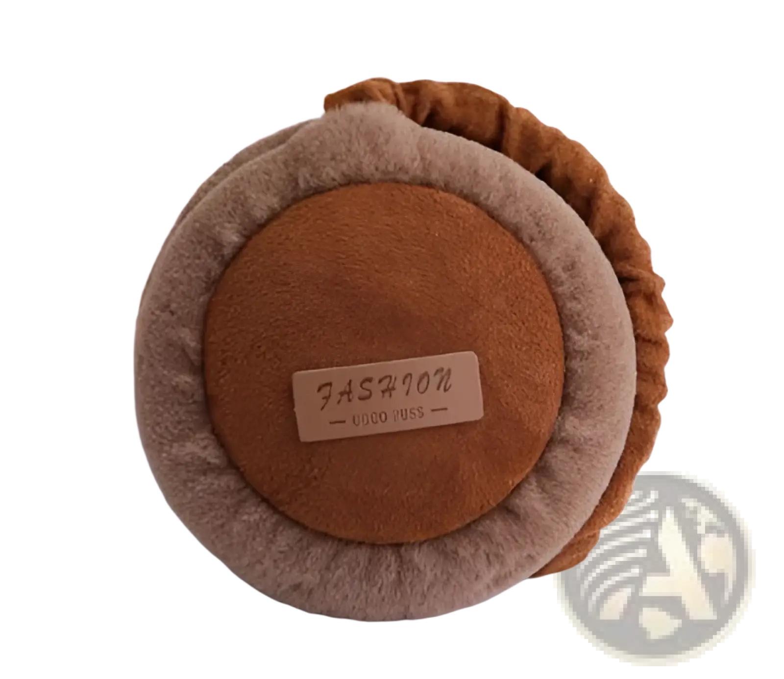 Brown plush foldable Bluetooth winter earmuffs with stereo sound featuring a fuzzy exterior and suede-like lining