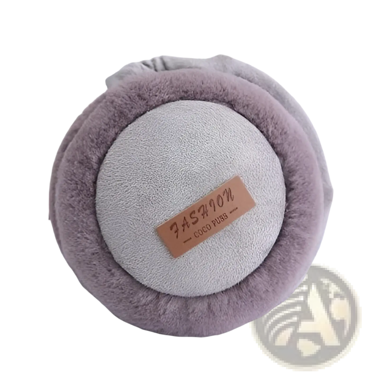 Gray plush foldable bluetooth winter earmuffs with soft fuzzy texture and brown leather tag tasmoon good rose