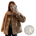 Plush fush fur cardigan jacket in cozy tan tan faux fur with a plush texture and dark brown button closures