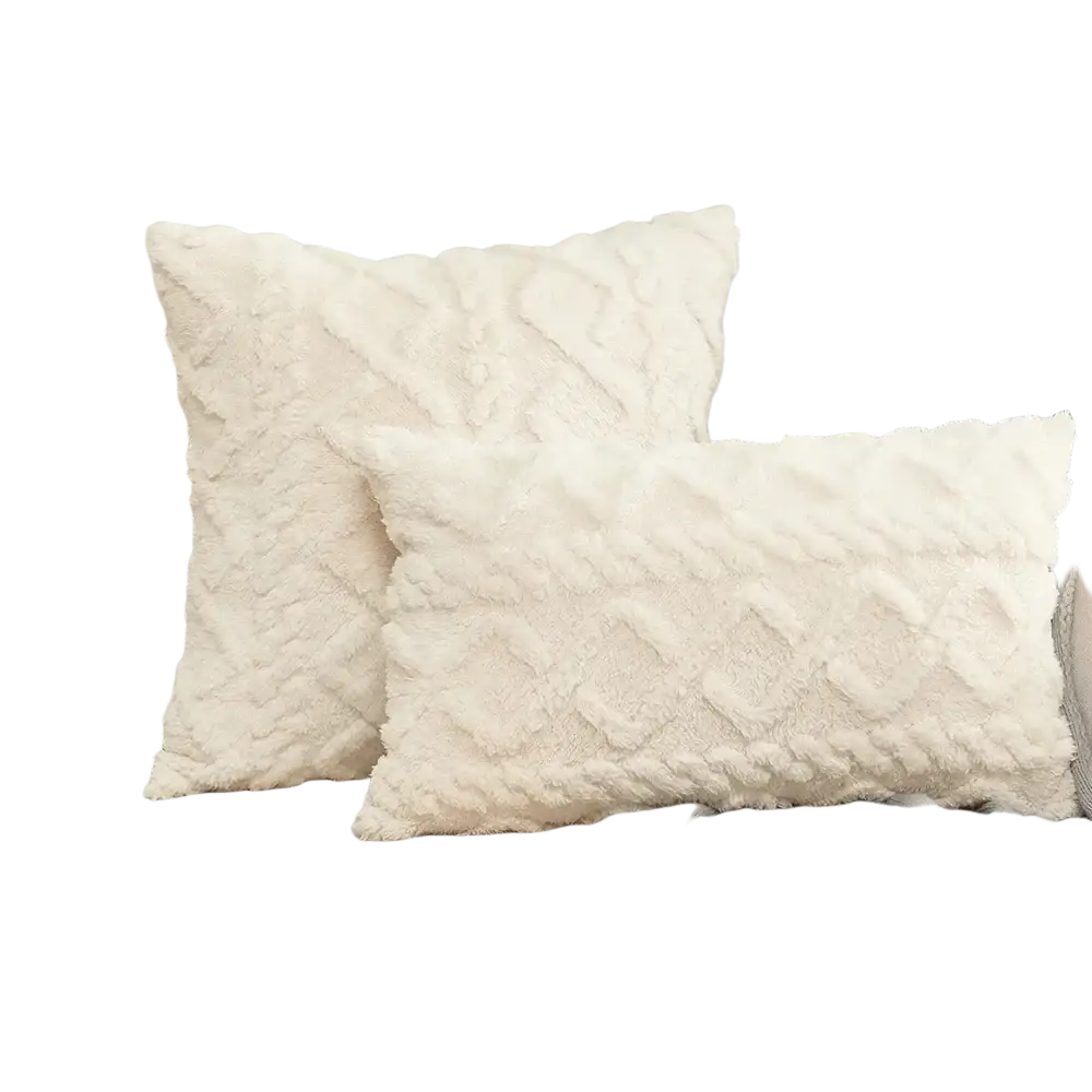 Cream-colored plush geometric throw pillow cover 45x45cm with textured diamond pattern for home decor
