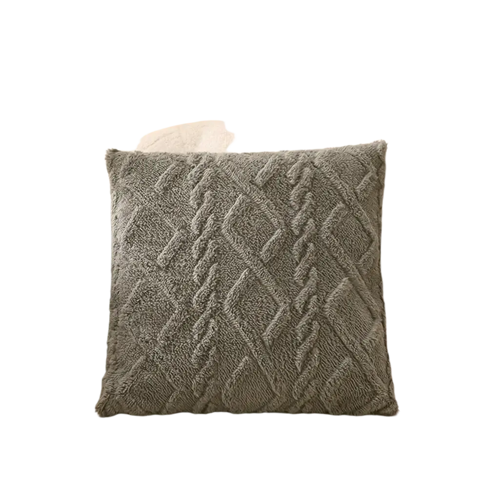 Plush geometric throw pillow cover 45x45cm in gray textured knit with diamond-patterned design for home decor