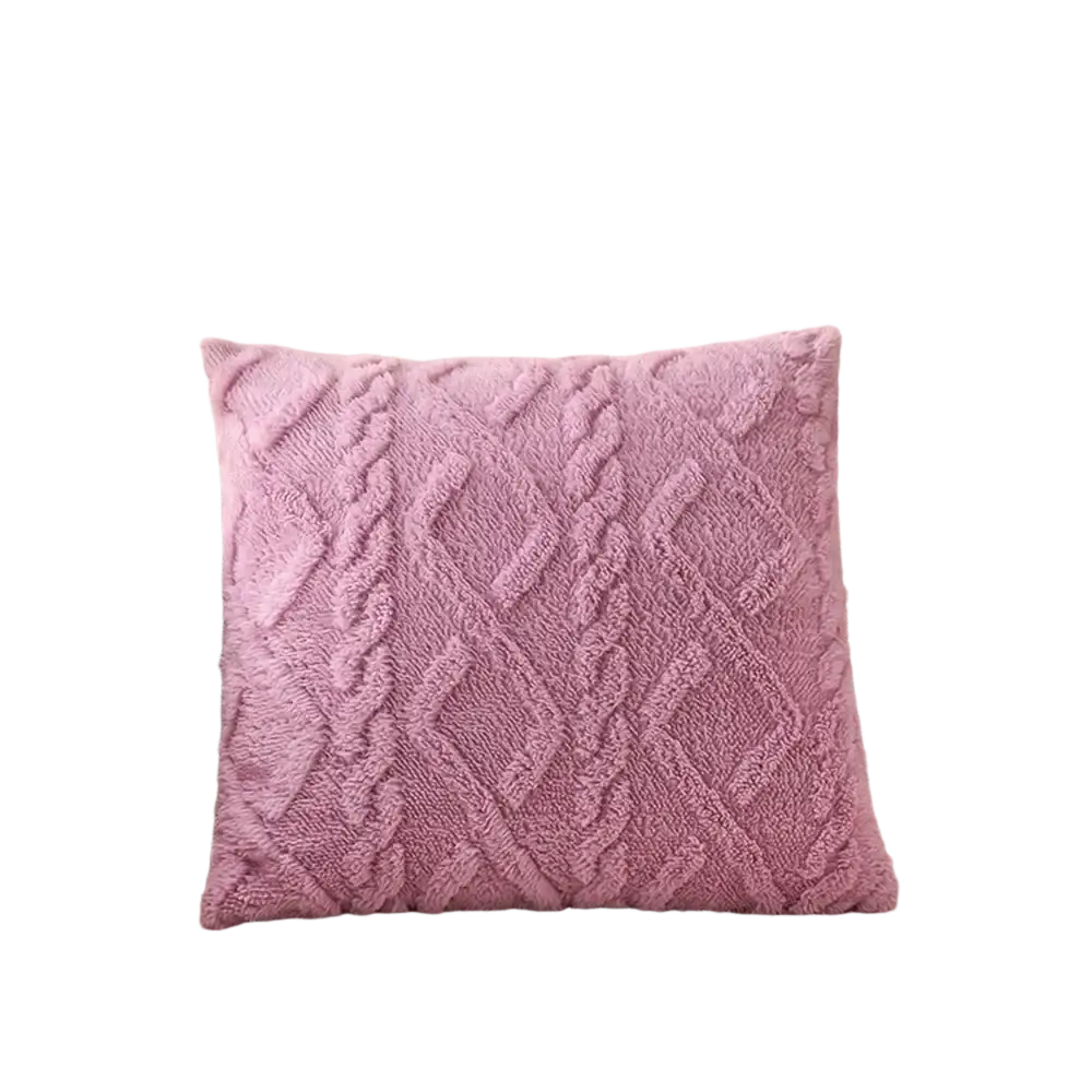 A soft lavender plush geometric throw pillow cover with a textured cable-knit pattern 45x45cm