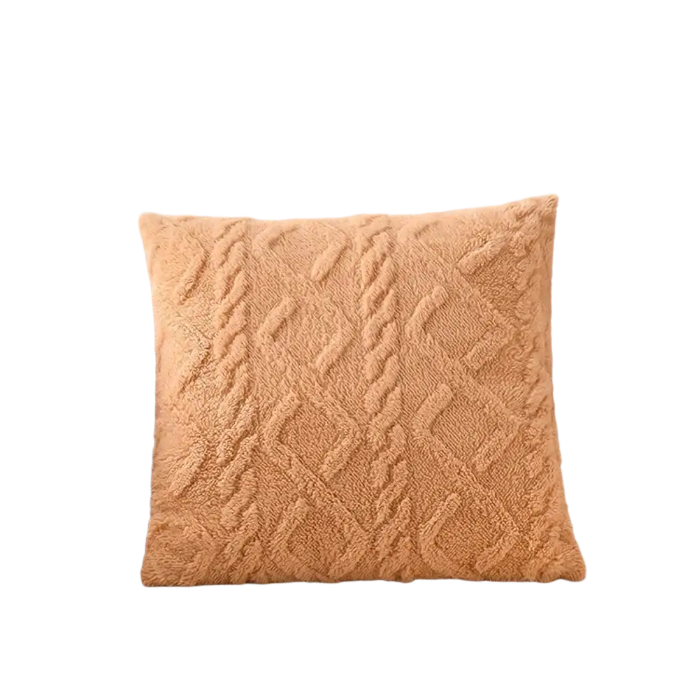 Warm beige plush geometric throw pillow cover 45x45cm with textured cable knit pattern for stylish home decor