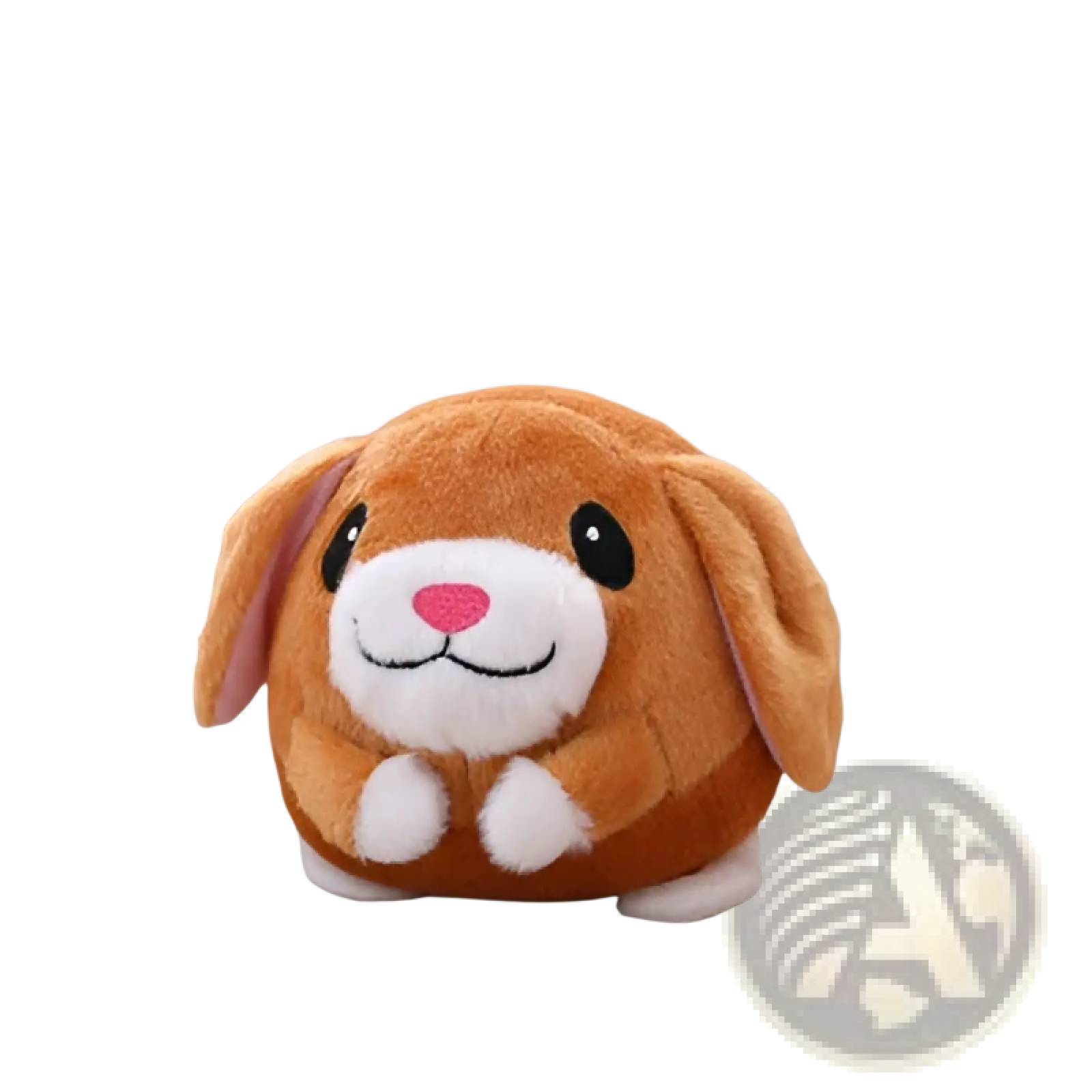 A soft brown plush jumping ball interactive talking bunny toy with long floppy ears and a pink nose