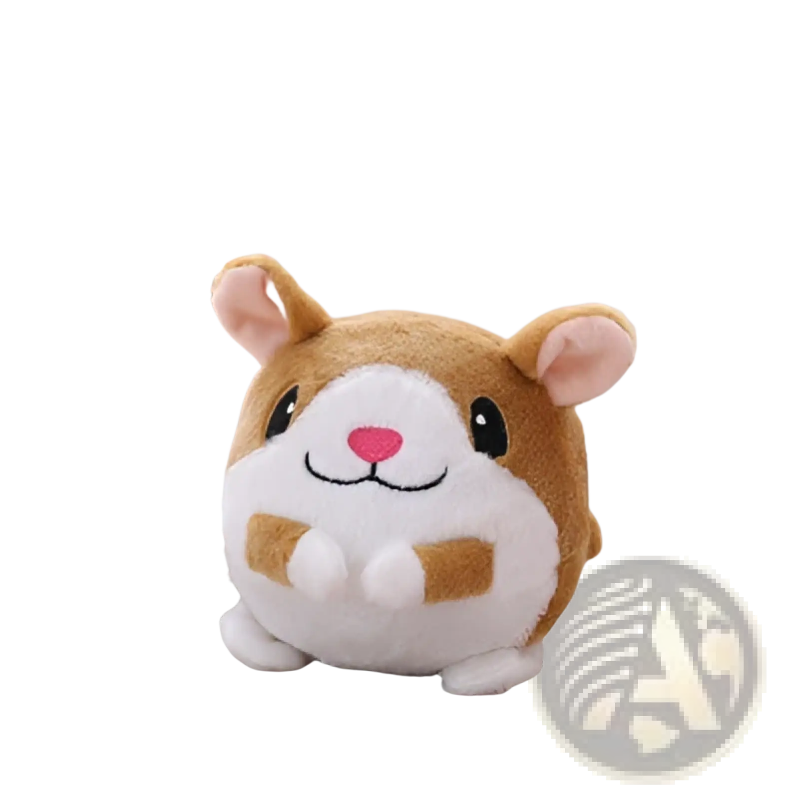 Adorable brown and white plush hamster toy with soft fabric pink nose and embroidered eyes for interactive play