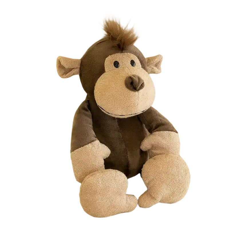 Plush jungle animal stuffed toy soft doll featuring a brown and beige monkey with tufted fur and stitched face