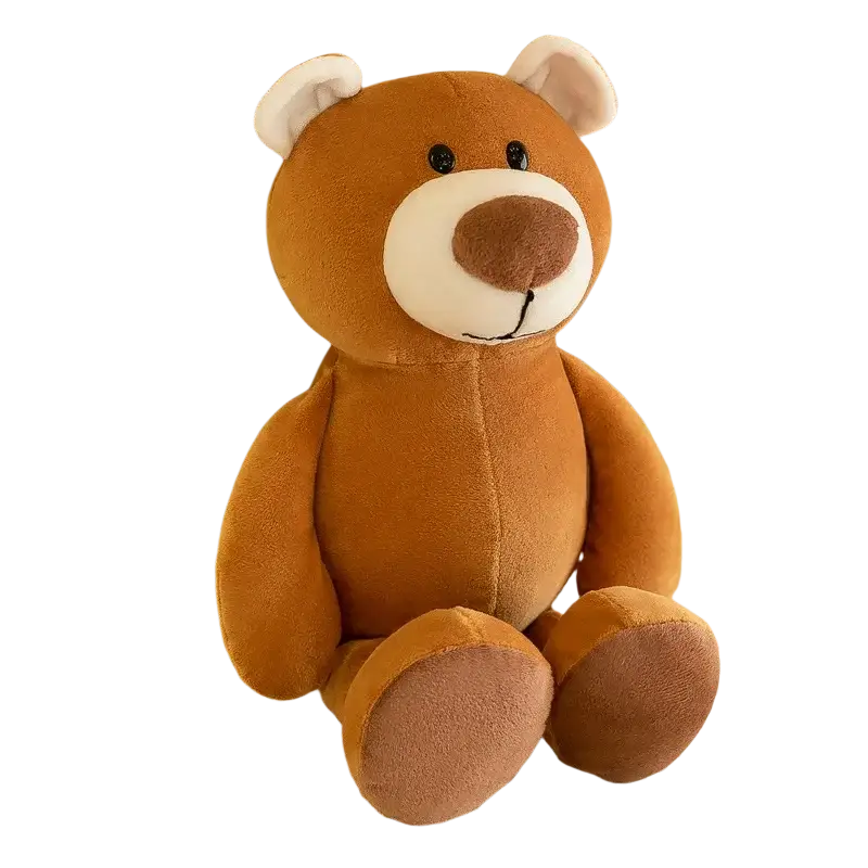 A plush brown teddy bear with white inner ears and cream snout in plush jungle animal stuffed toys soft dolls