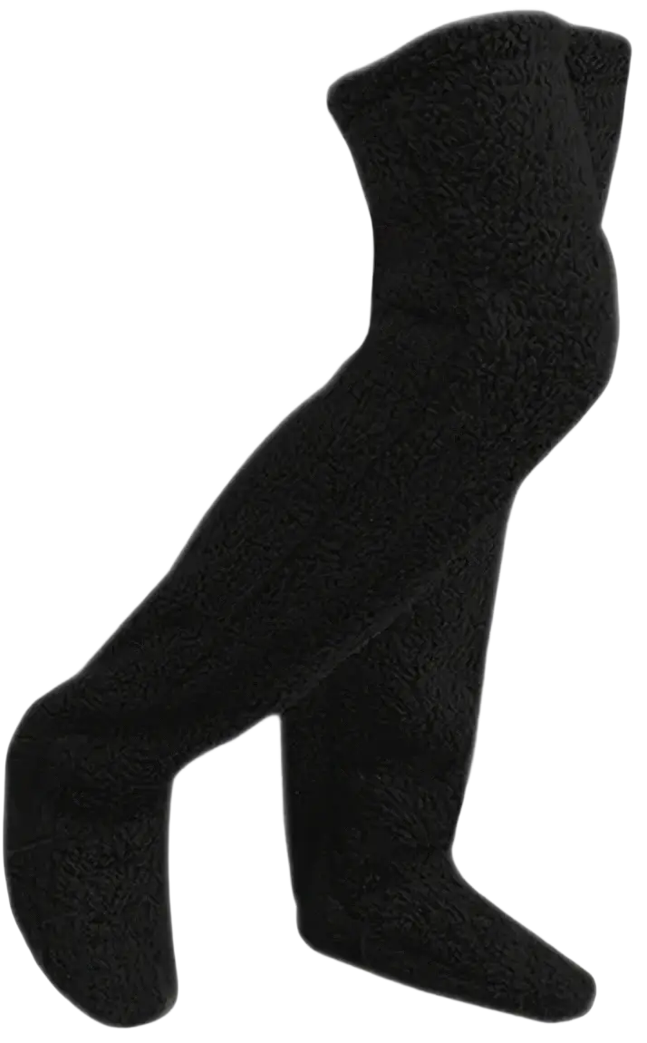 Black plush fleece over-the-knee leg warmers made from cashmere for soft and cozy wear