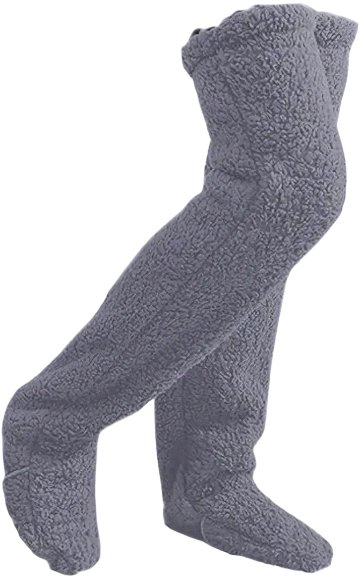 Gray plush over-the-ankle socks with soft fuzzy cashmere texture perfect as plush knee high fuzzy leg warmers