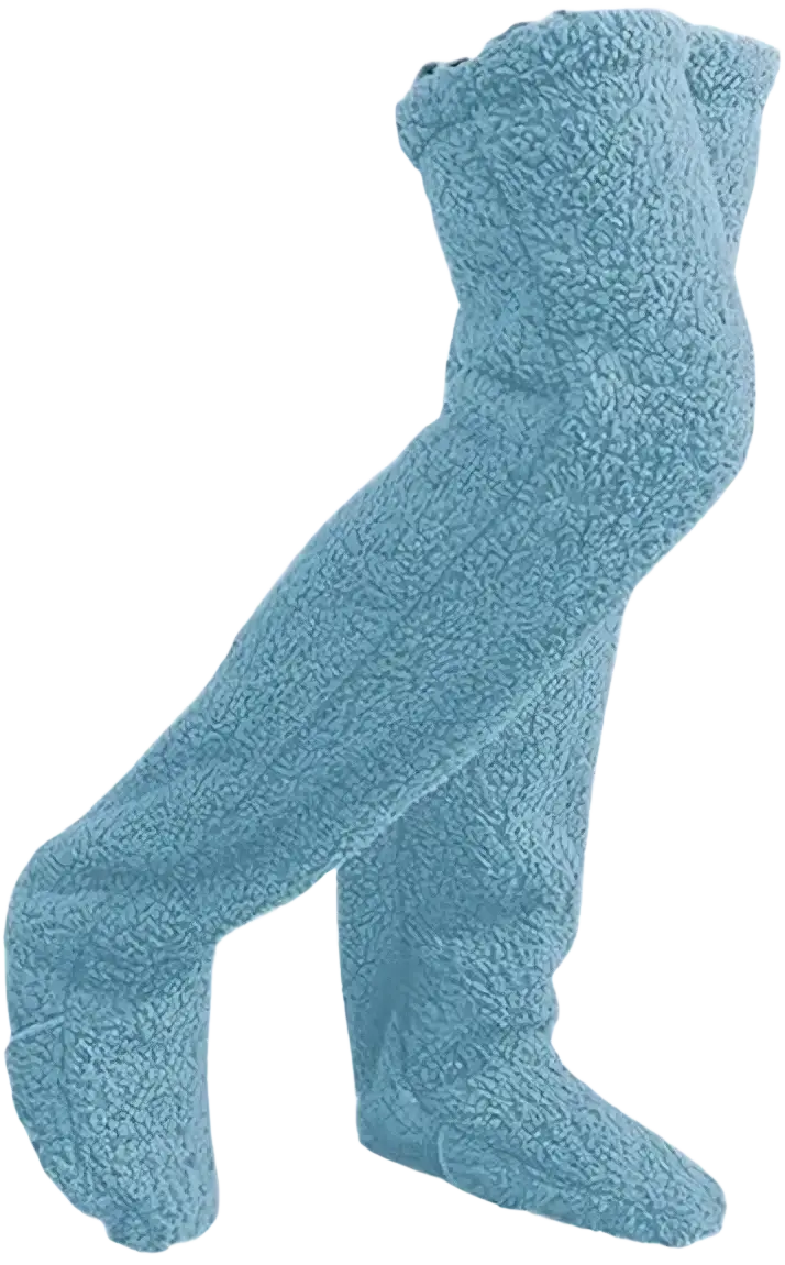 Light blue plush fleece over the knee socks with soft textured surface and ribbed cuffs for cozy leg warming