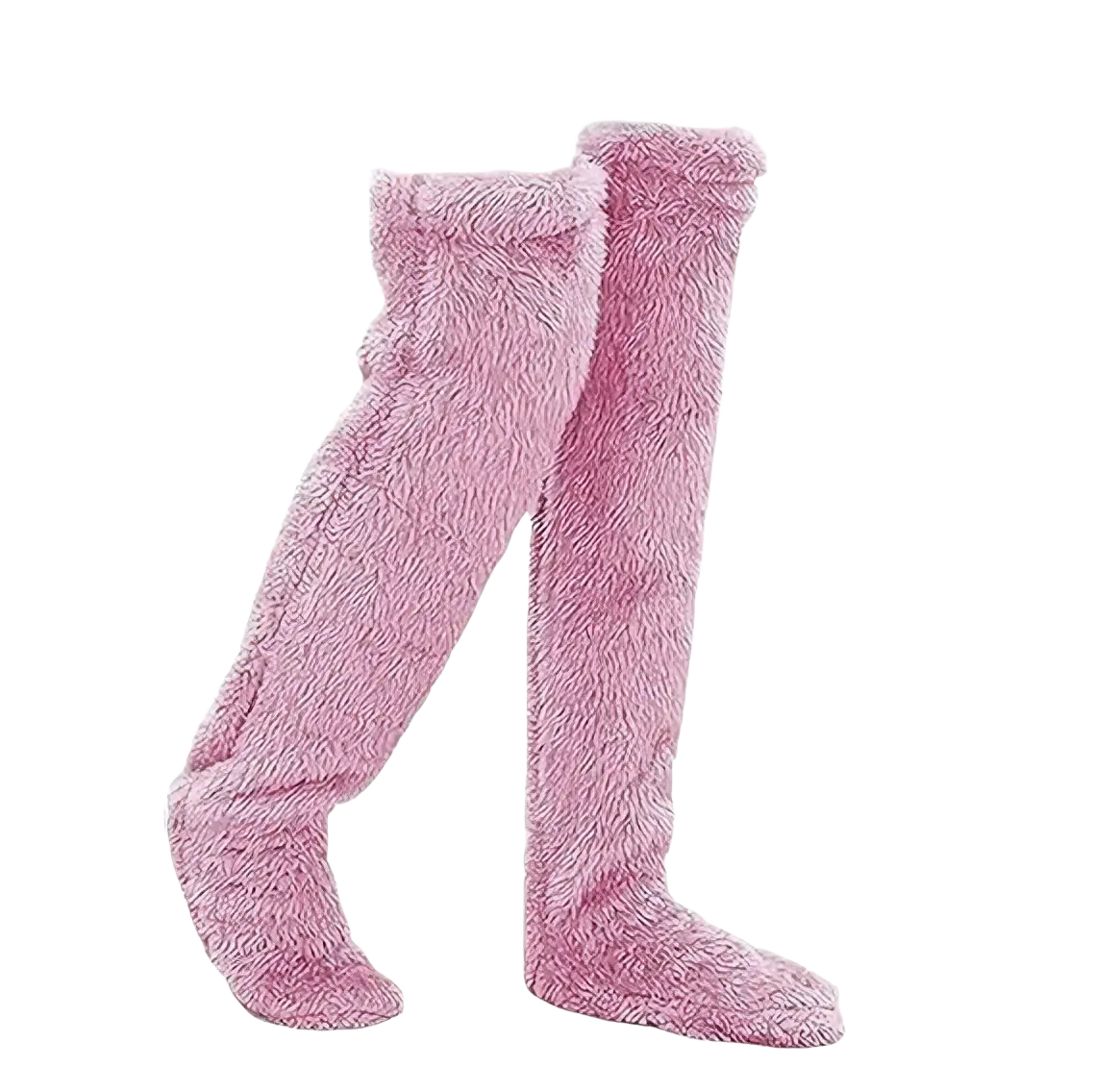 Pink fluffy over-the-knee cashmere socks with a soft plush texture perfect as fuzzy leg warmers