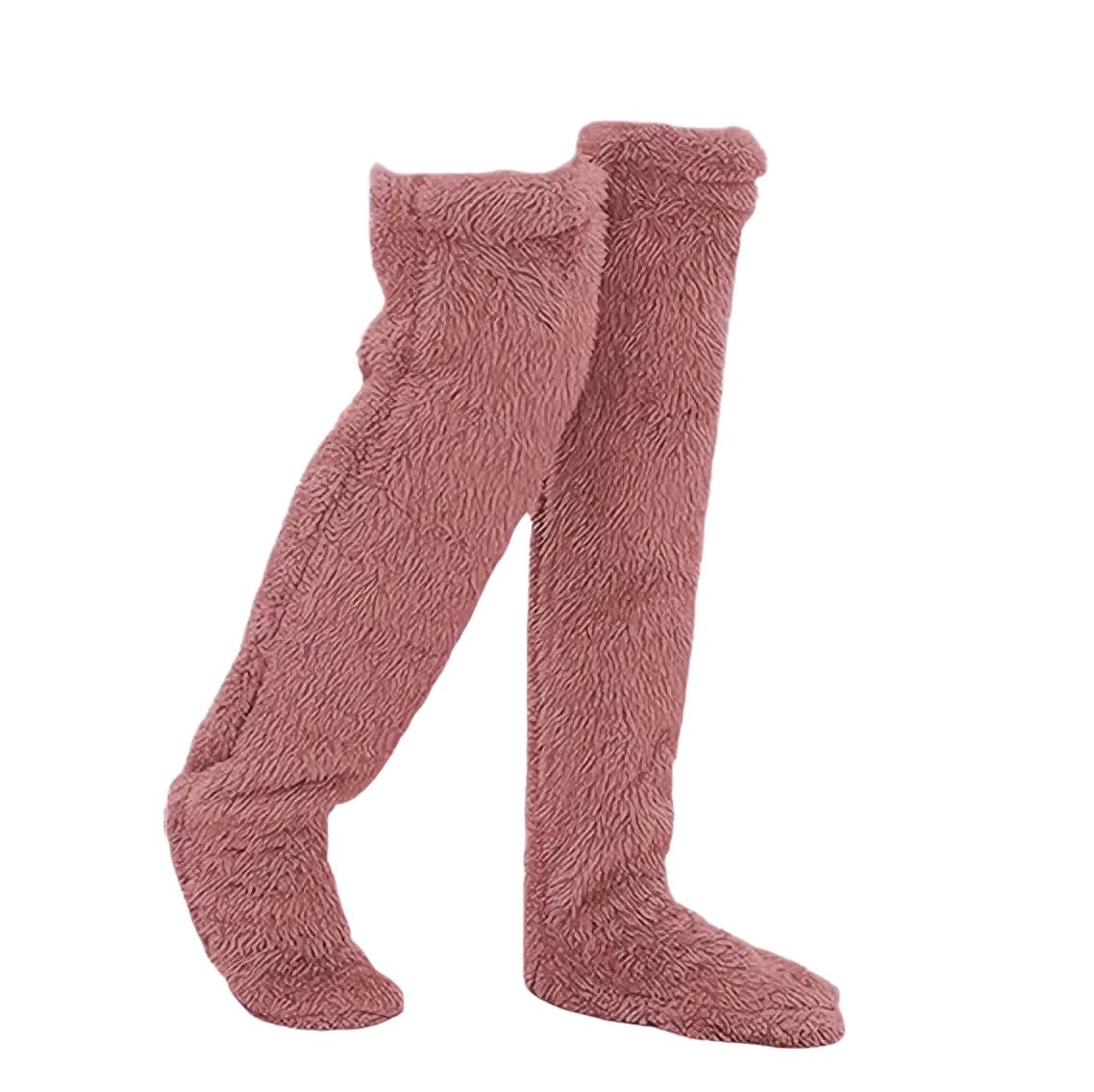 Plush knee high socks in pink fuzzy cashmere with a textured over the knee design for leg warming