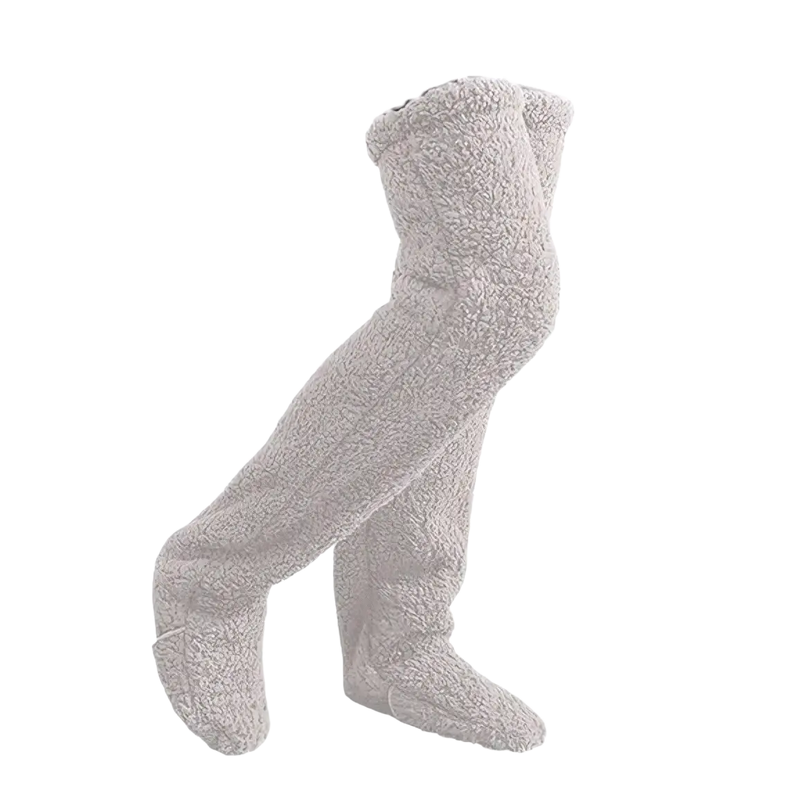 Soft light gray plush knee high socks made of cozy textured fleece perfect as fuzzy cashmere leg warmers