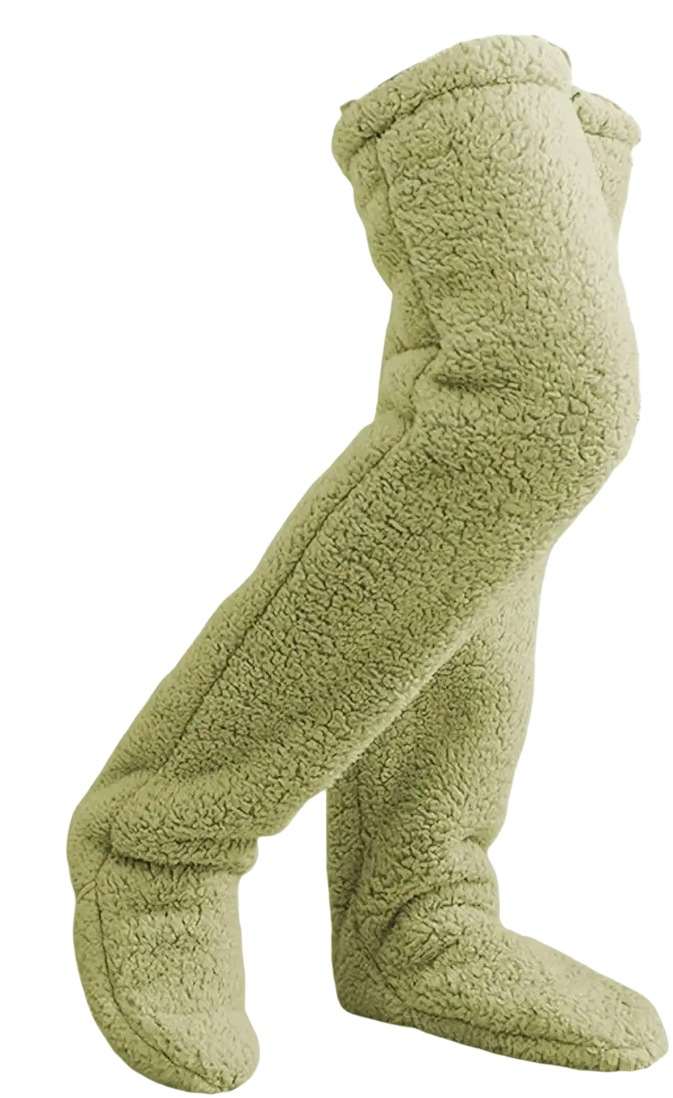 Soft olive green fleece plush knee high socks with elasticated cuff and cozy texture for warmth and comfort