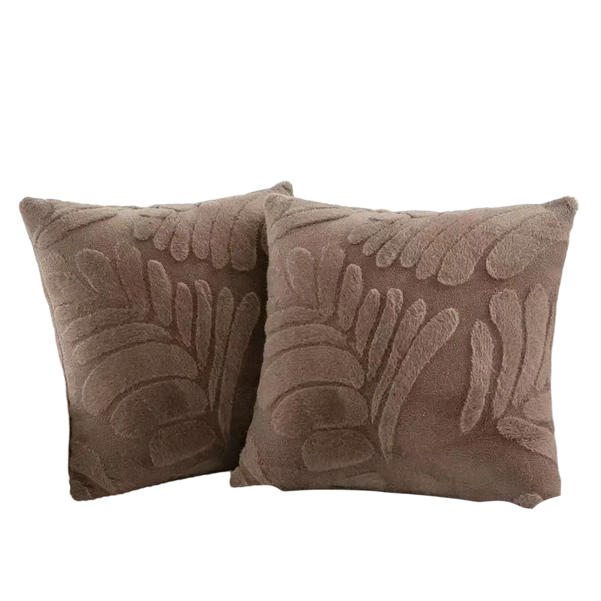 Brown plush throw pillow covers with raised leaf embroidery for decorative home use
