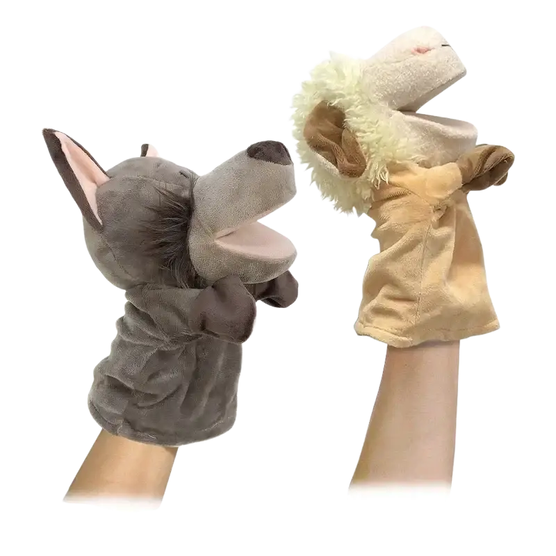 Gray wolf and cream-colored sheep plush fabric toys hand finger puppets for educational baby toys lion elephant bunny set