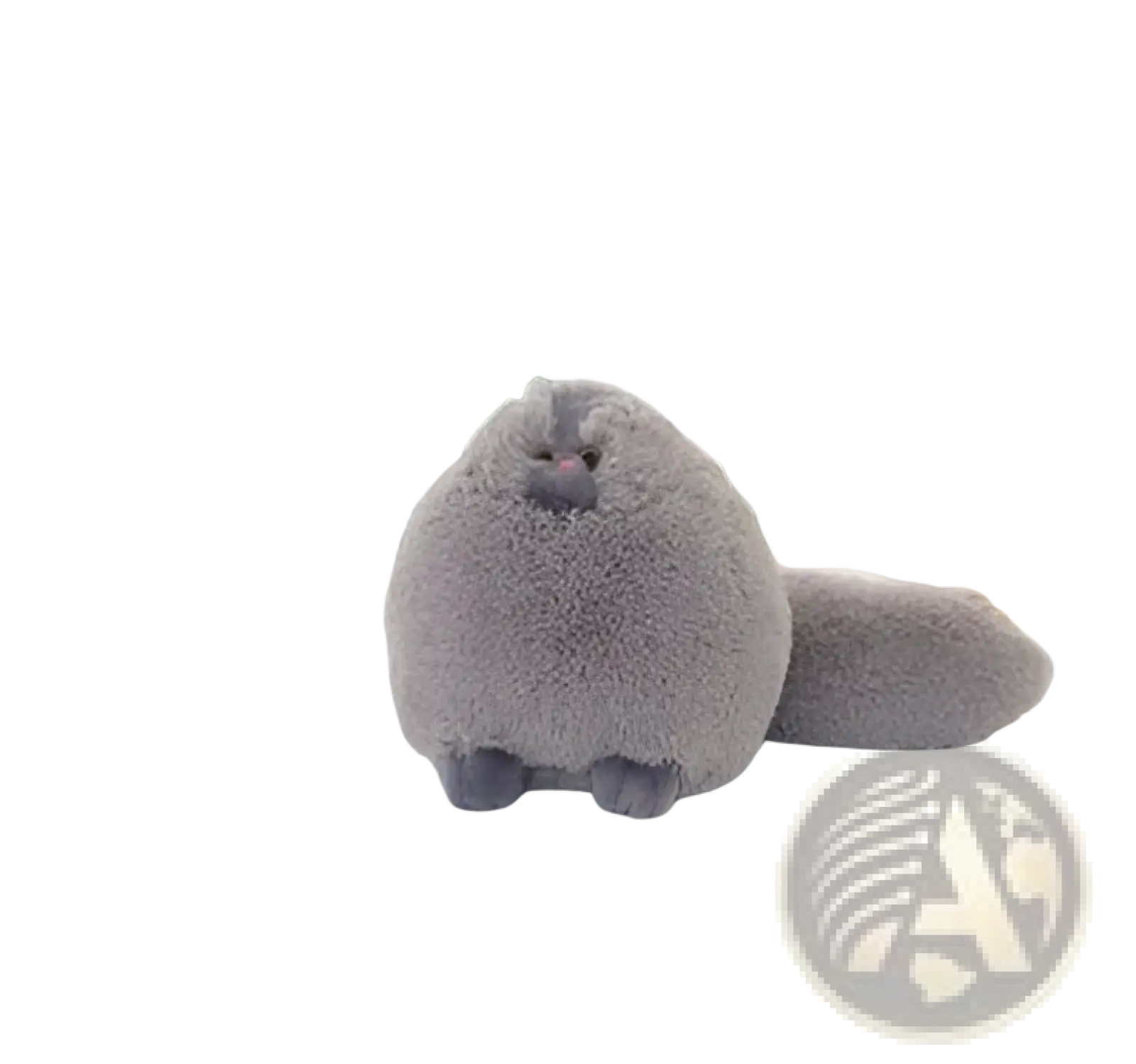 Plush persian cat soft fluffy round pillow toy featuring a gray plush cat-shaped stuffed toy with a rounded body and tail