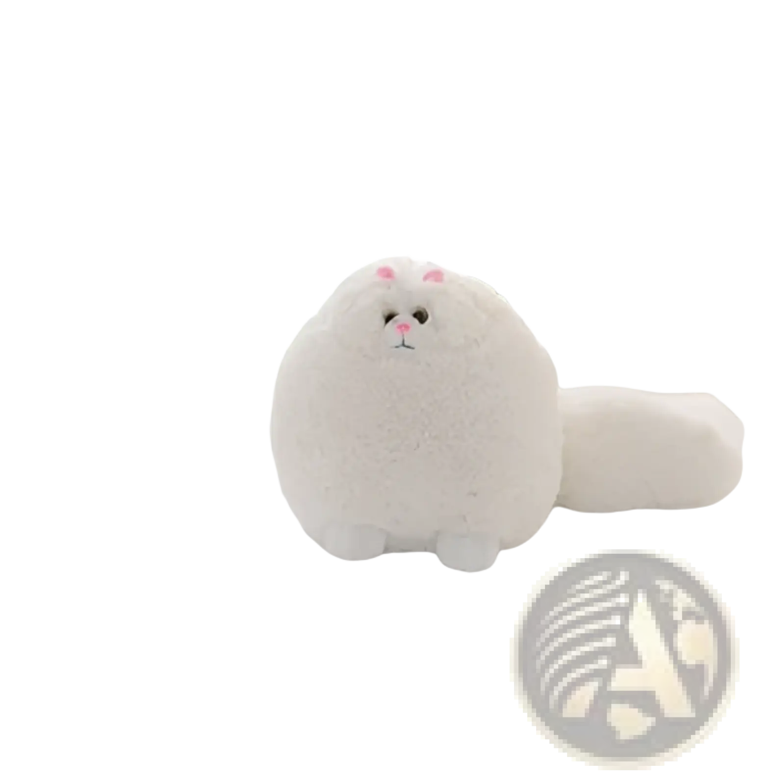 Plush persian cat soft fluffy round pillow toy in white with pink inner ears and nose made of plush material