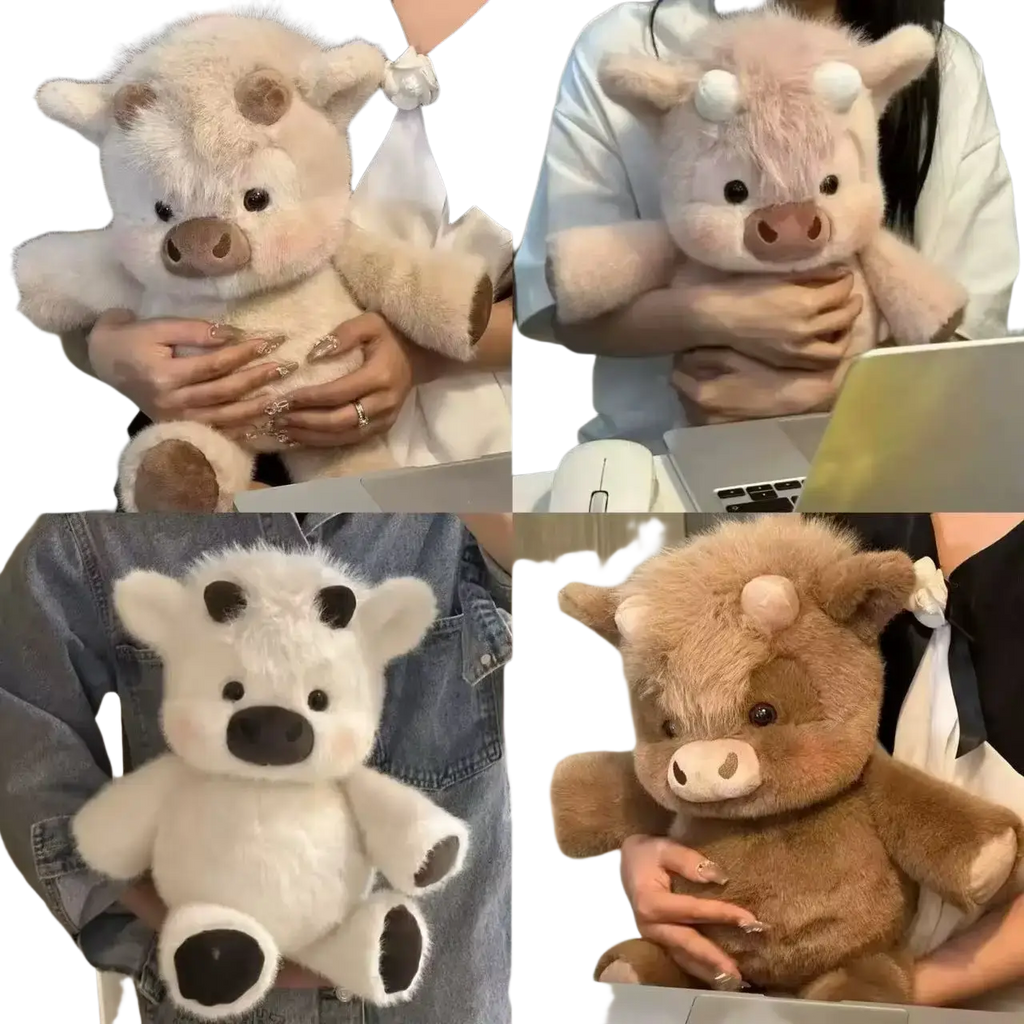 Adorable plush pig and cow stuffed animals with soft fluffy textures and cute facial features in 17.7 inch size pillow
