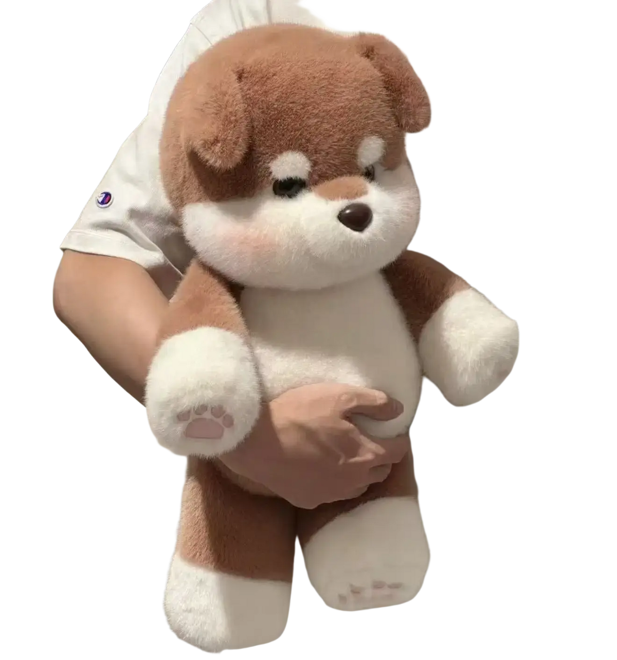 Plush pig stuffed animal pillow 17.7 inch featuring a soft brown and white shiba inu stuffed toy with embroidered details