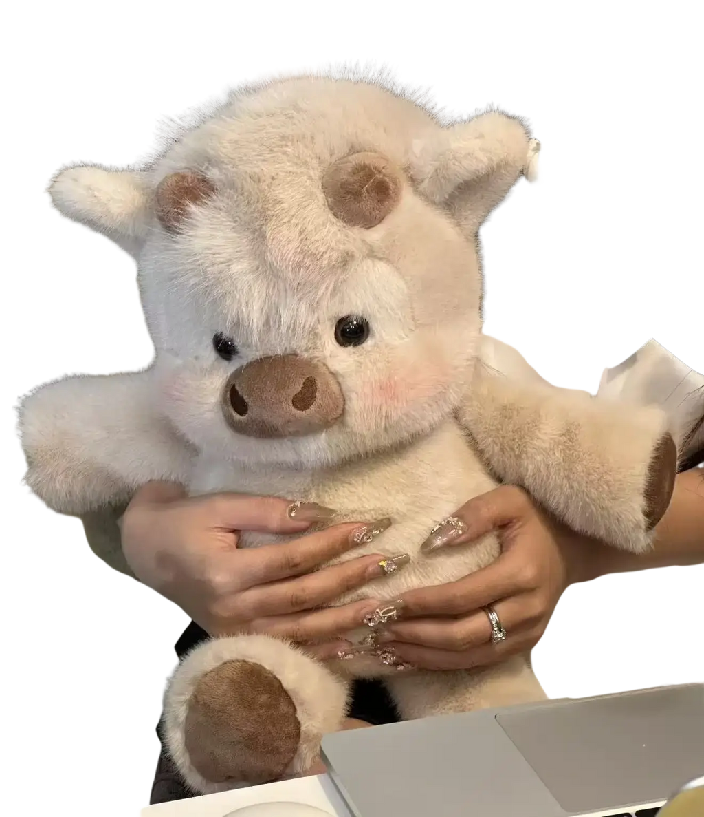 Plush pig stuffed animal pillow 17.7 inch cream-colored with soft brown accents on ears snout and feet