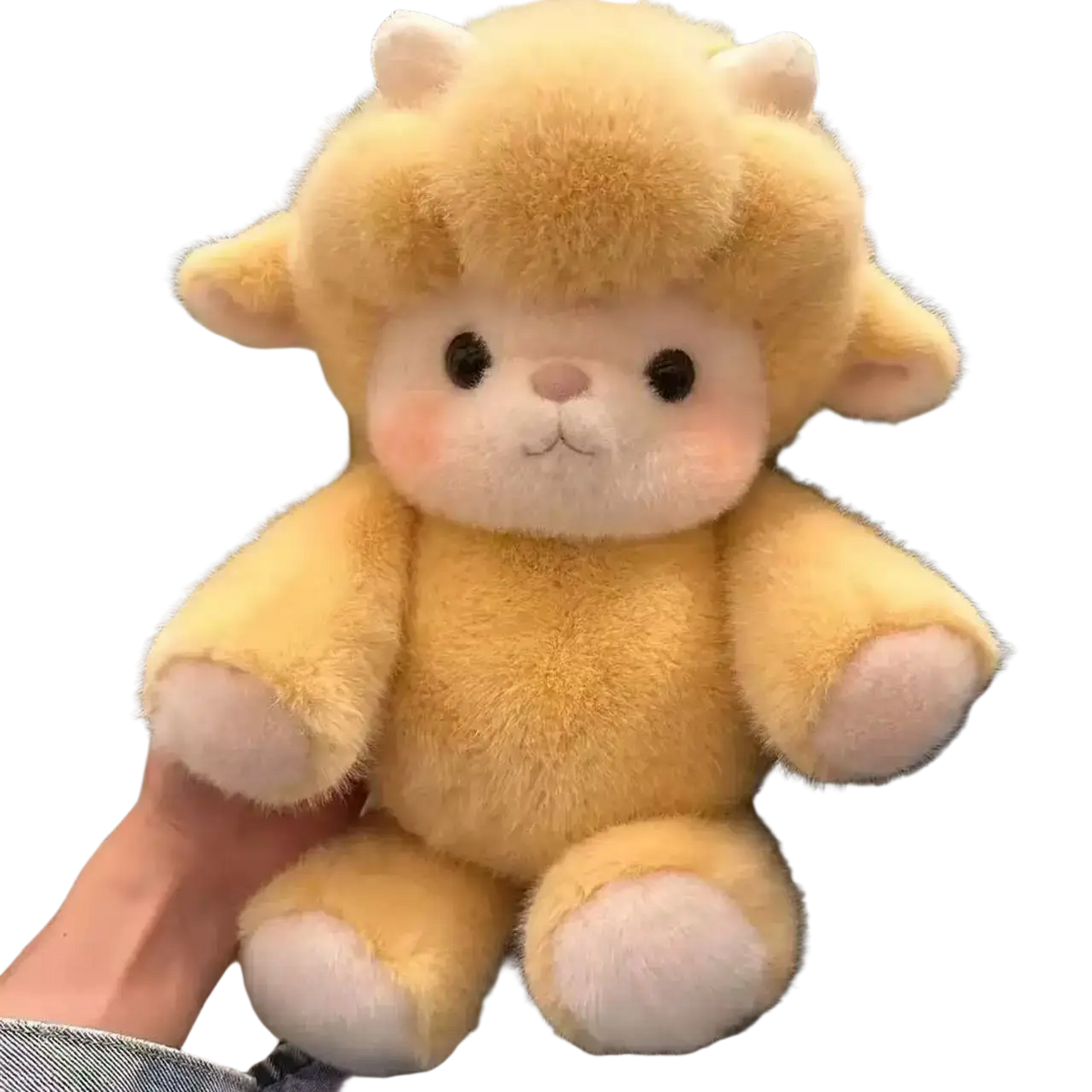 Plush pig stuffed animal pillow 17.7 inch featuring a fluffy yellow lamb with soft pink ears and feet made of plush material