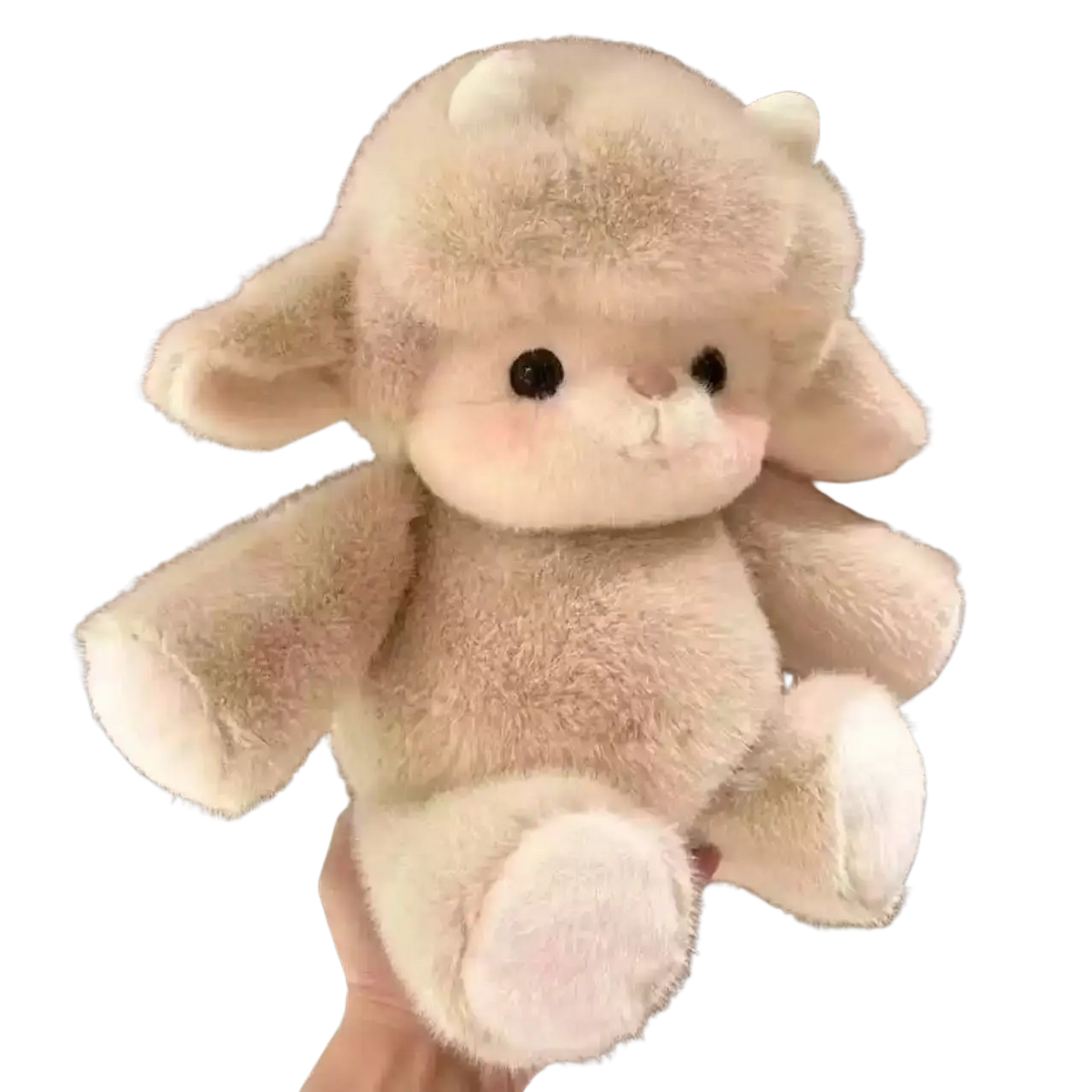 Plush pig stuffed animal pillow 17.7 inch featuring a soft beige fluffy lamb with white horns and black button eyes