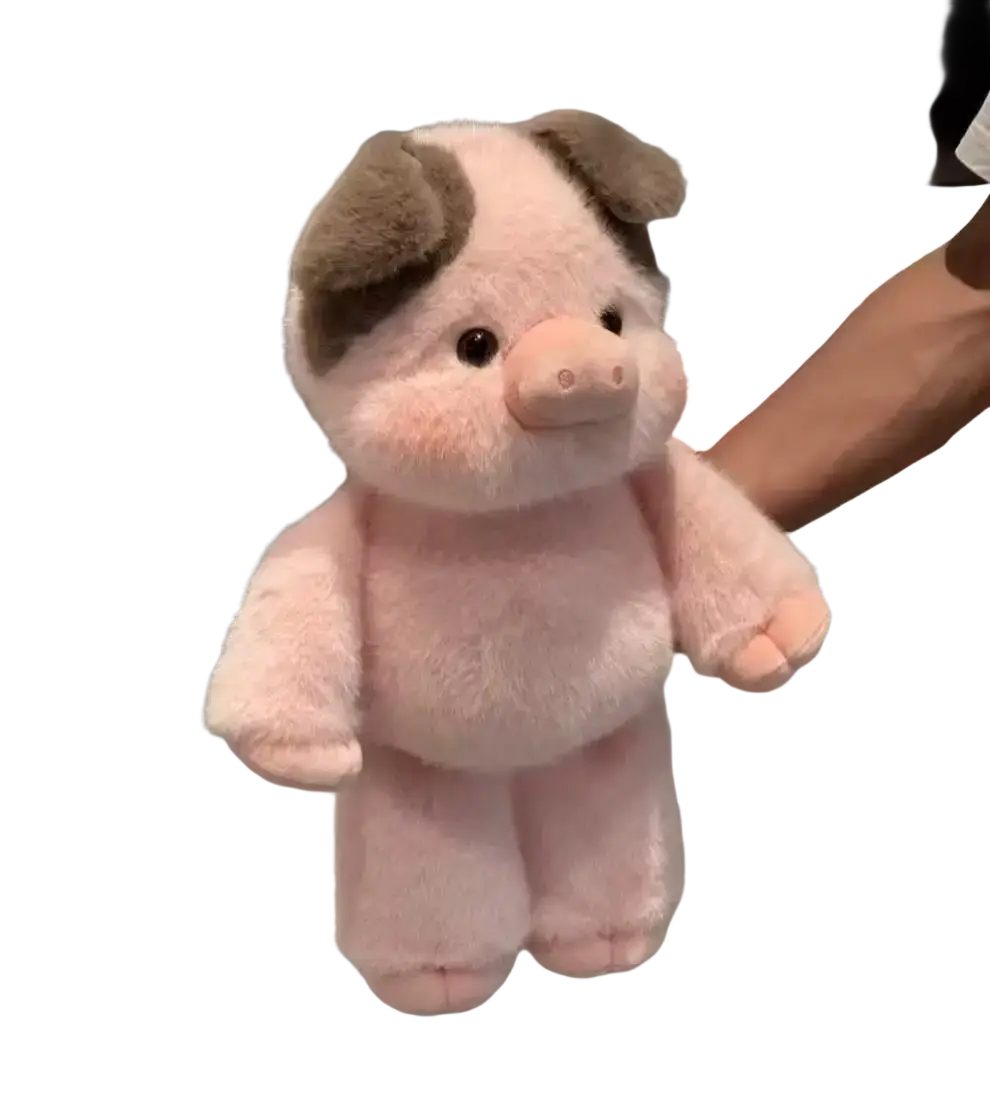 Plush pig stuffed animal pillow 17.7 inch featuring soft pink plush with brown patches on ears and matching snout