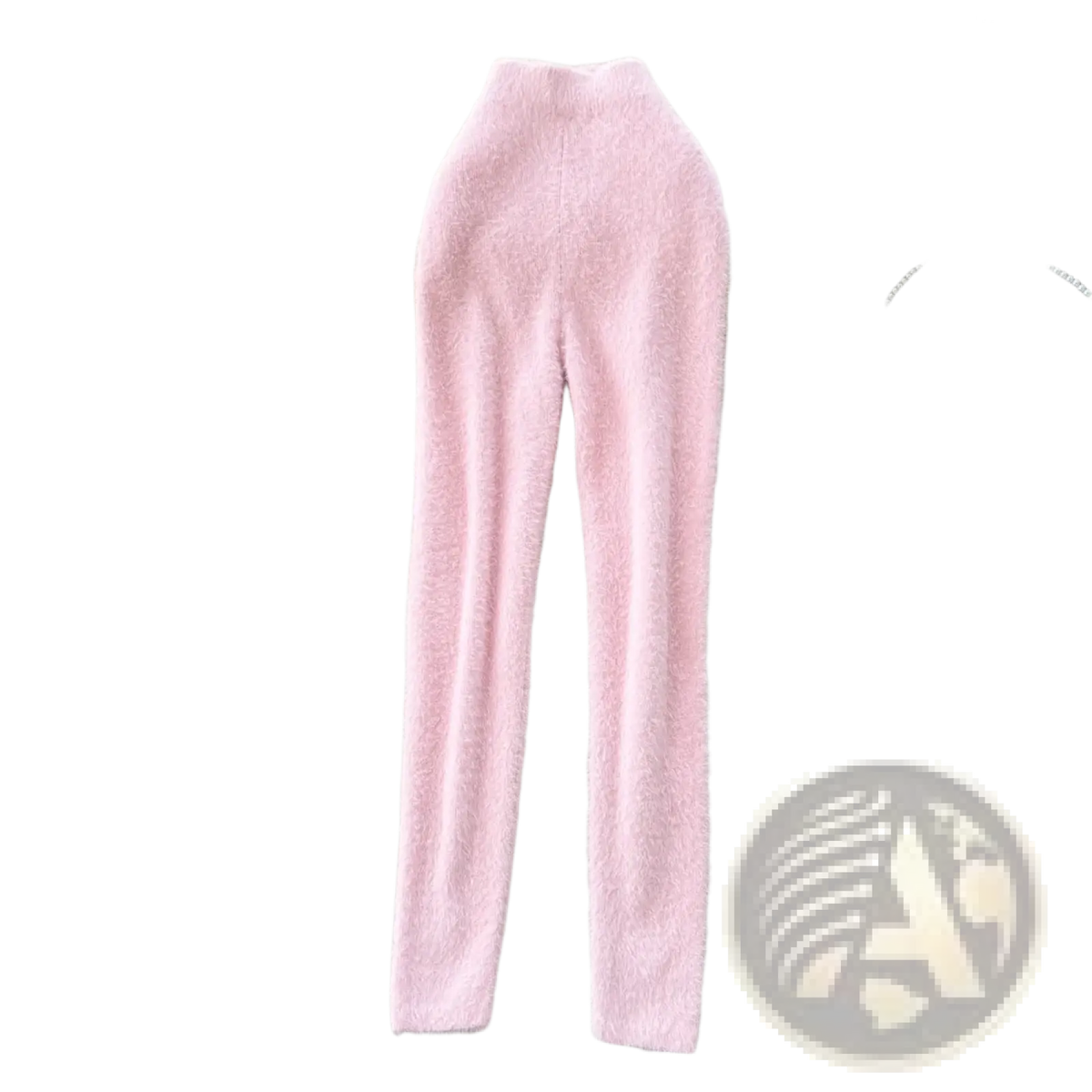 Plush pink cashmere thermal leggings with soft fuzzy knit, high waist, and snug fit for warmth and comfort