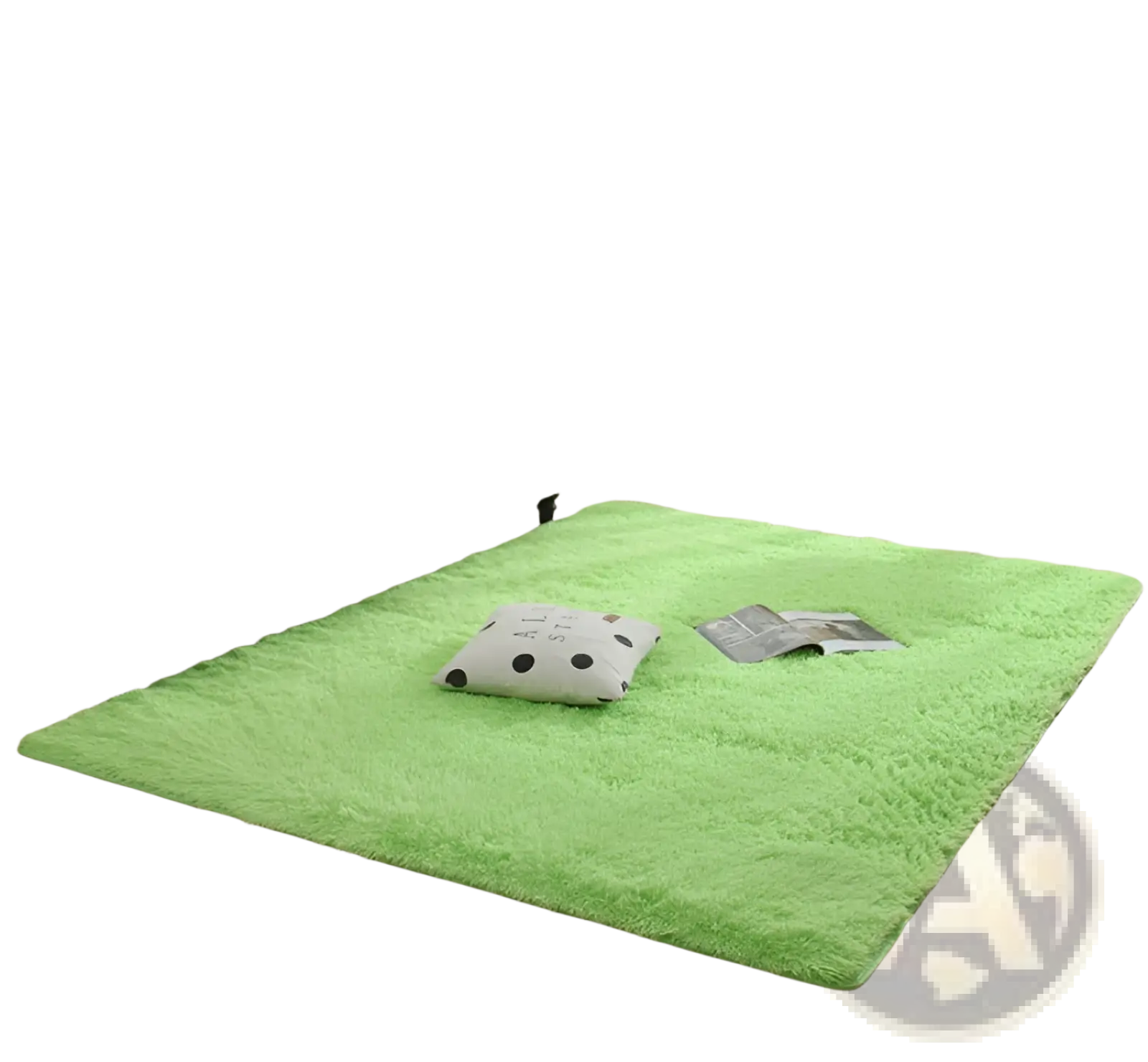 Bright lime green plush shaggy rug with soft textured faux fur surface, machine washable for easy care