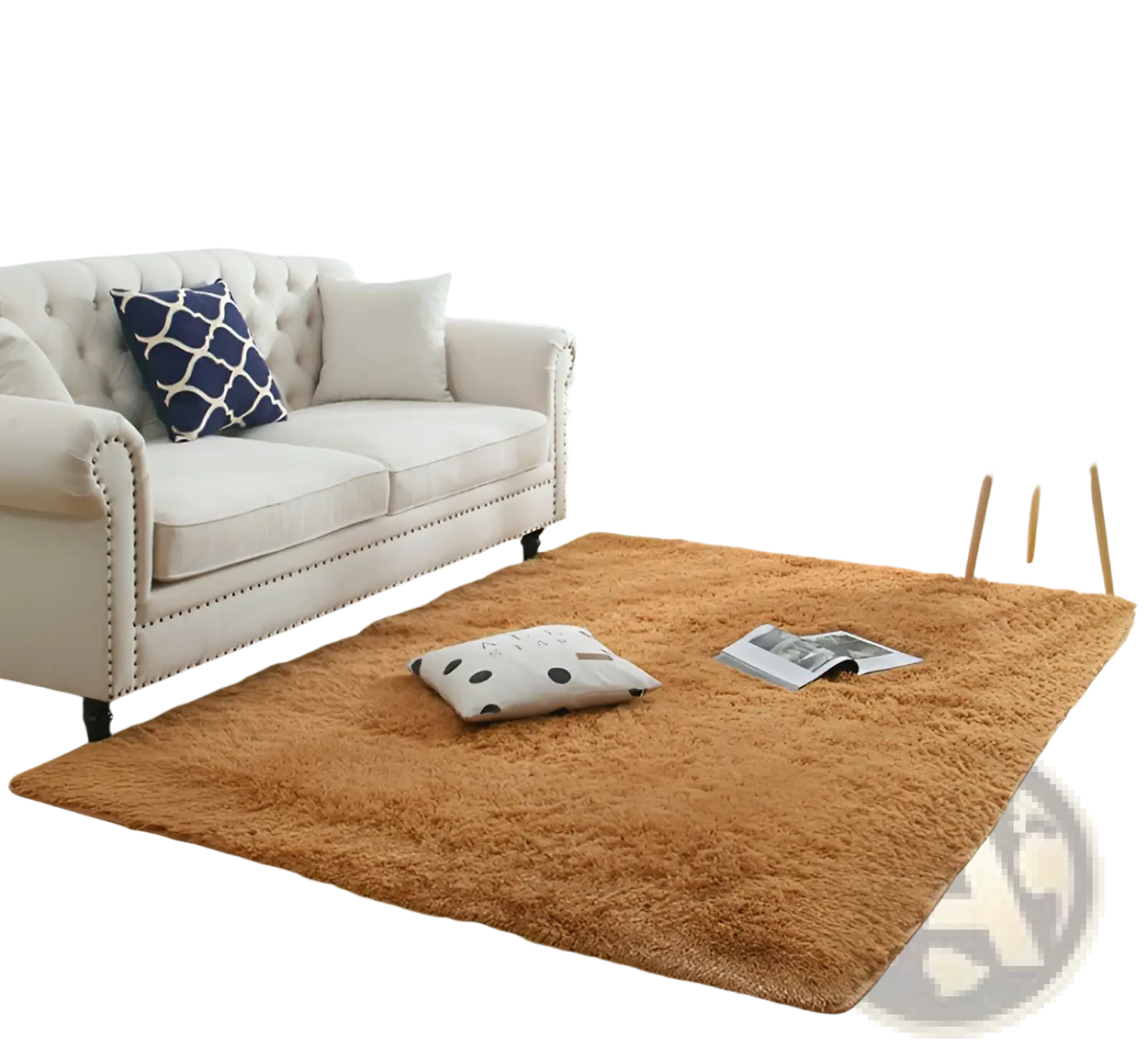 A plush orange shaggy rug with soft fluffy texture made of machine washable faux fur carpet