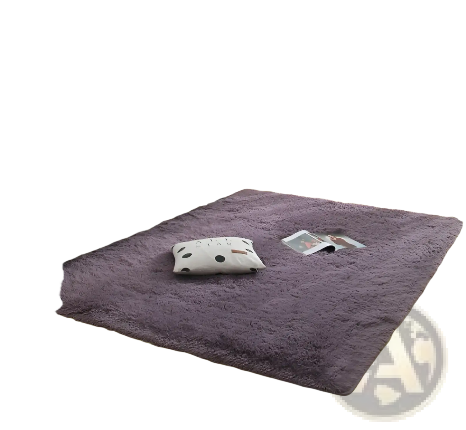 A plush deep purple shaggy area rug with soft fluffy texture and slightly raised edges made of faux fur