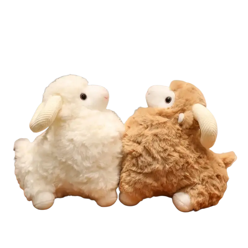 Two plush sheep stuffed animal toys in white and tan with fluffy textures and soft ears for kawaii soft doll collection