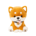 Adorable orange and white plush shiba inu stuffed animal toy with black button eyes and gold collar tag
